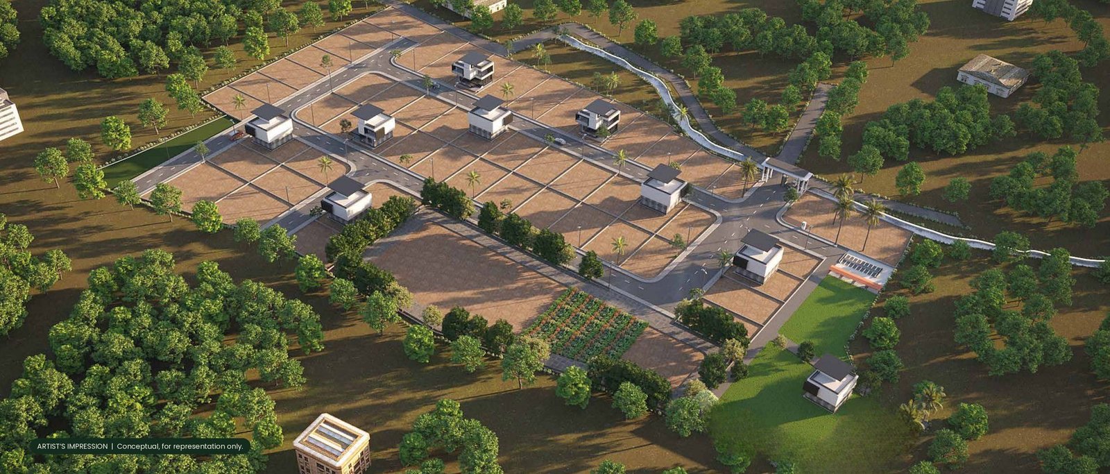 Block view of the Green Echoes plotted layout with internal roads and green spaces